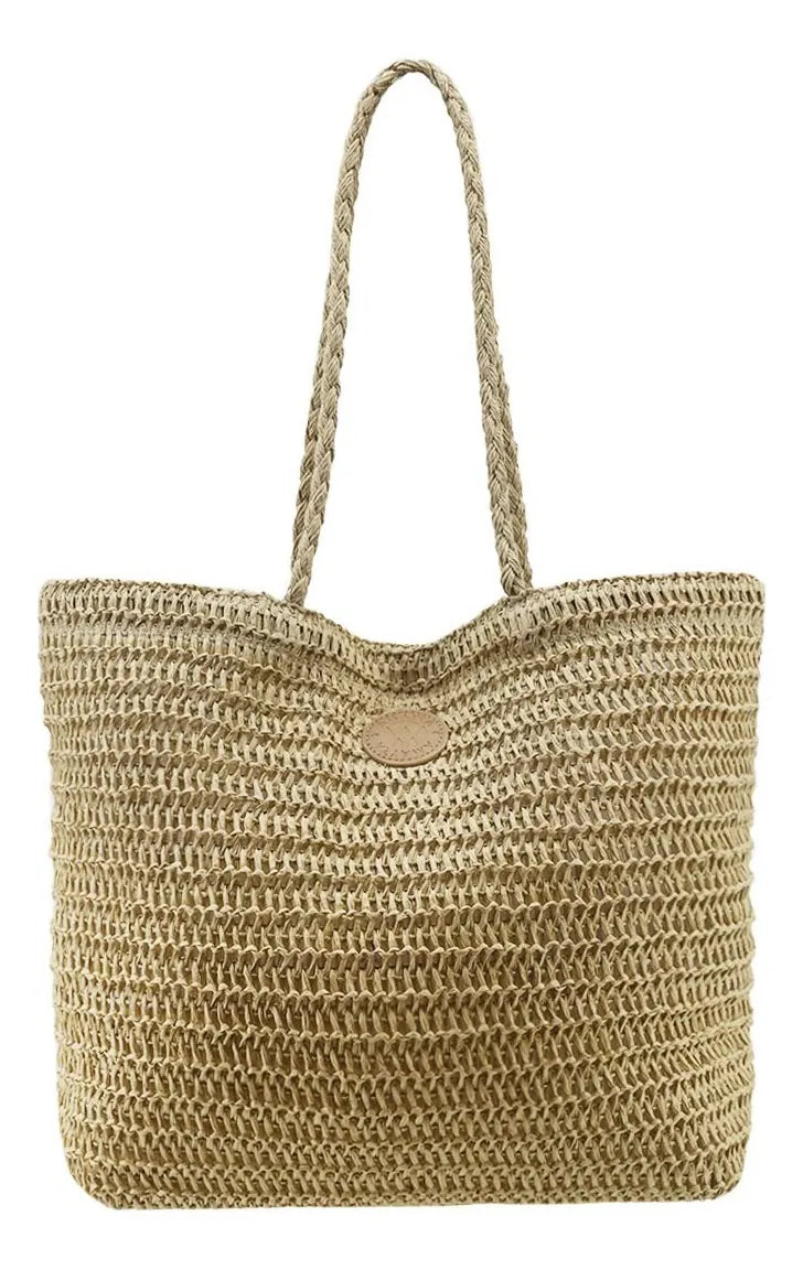 Cartera Mujer Bolso Playero Rafia Amayra Espacioso Verano Beige