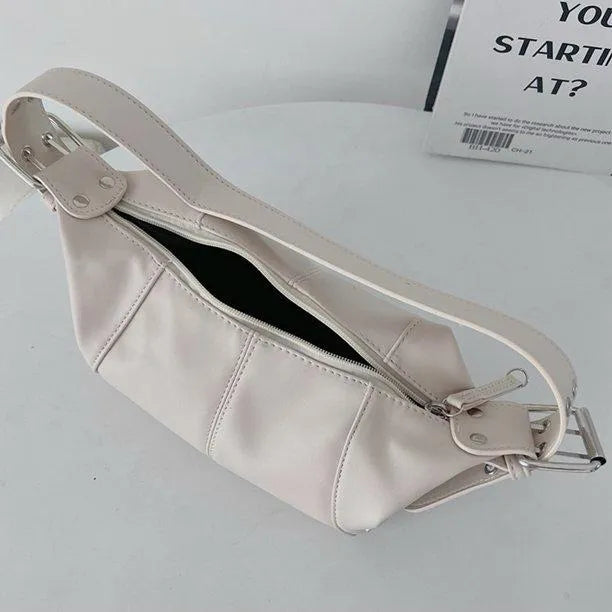 Cartera Mujer Mini Bag Correa Hebillas Plateadas Noche Blanco