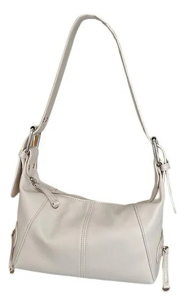Cartera Mujer Mini Bag Correa Hebillas Plateadas Noche Blanco