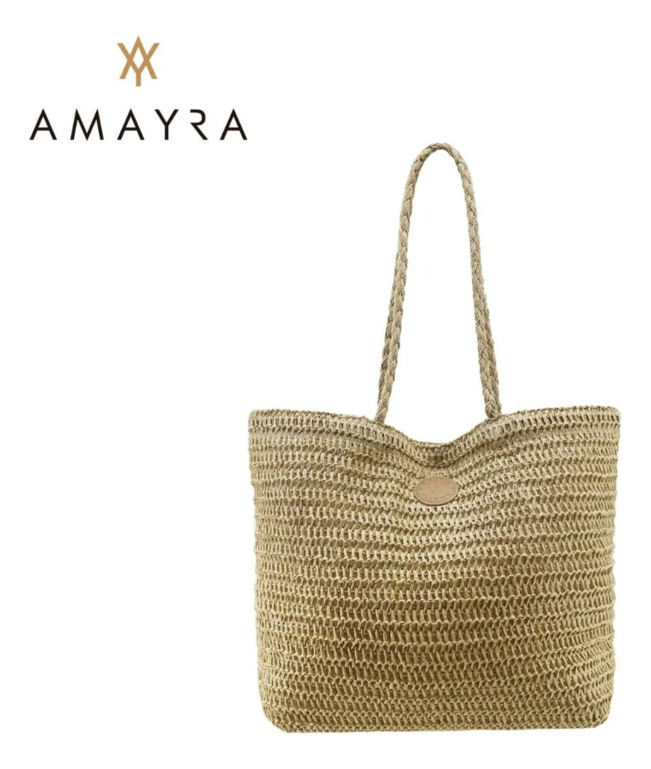 Cartera Mujer Bolso Playero Rafia Amayra Espacioso Verano Beige