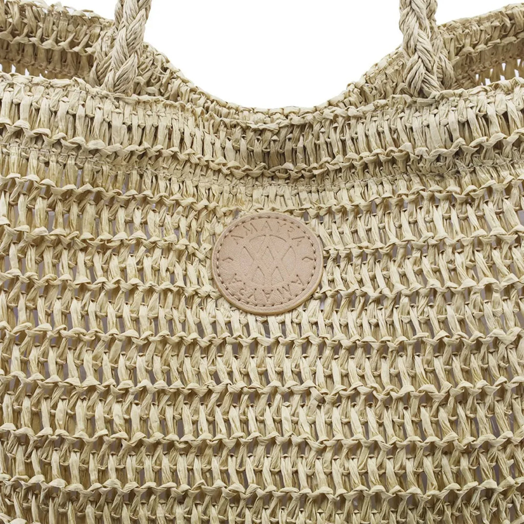 Cartera Mujer Bolso Playero Rafia Amayra Espacioso Verano Beige