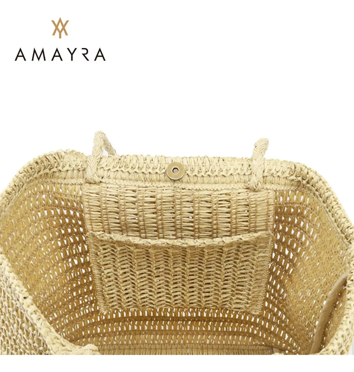 Cartera Mujer Bolso Playero Rafia Amayra Espacioso Verano Beige