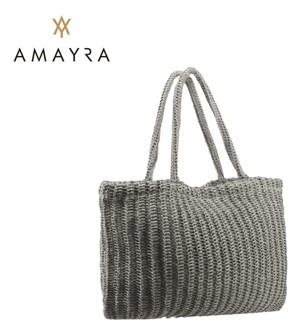 Cartera Mujer Bolso Amayra Tote Bag Playero Rafia Verano Color Gris