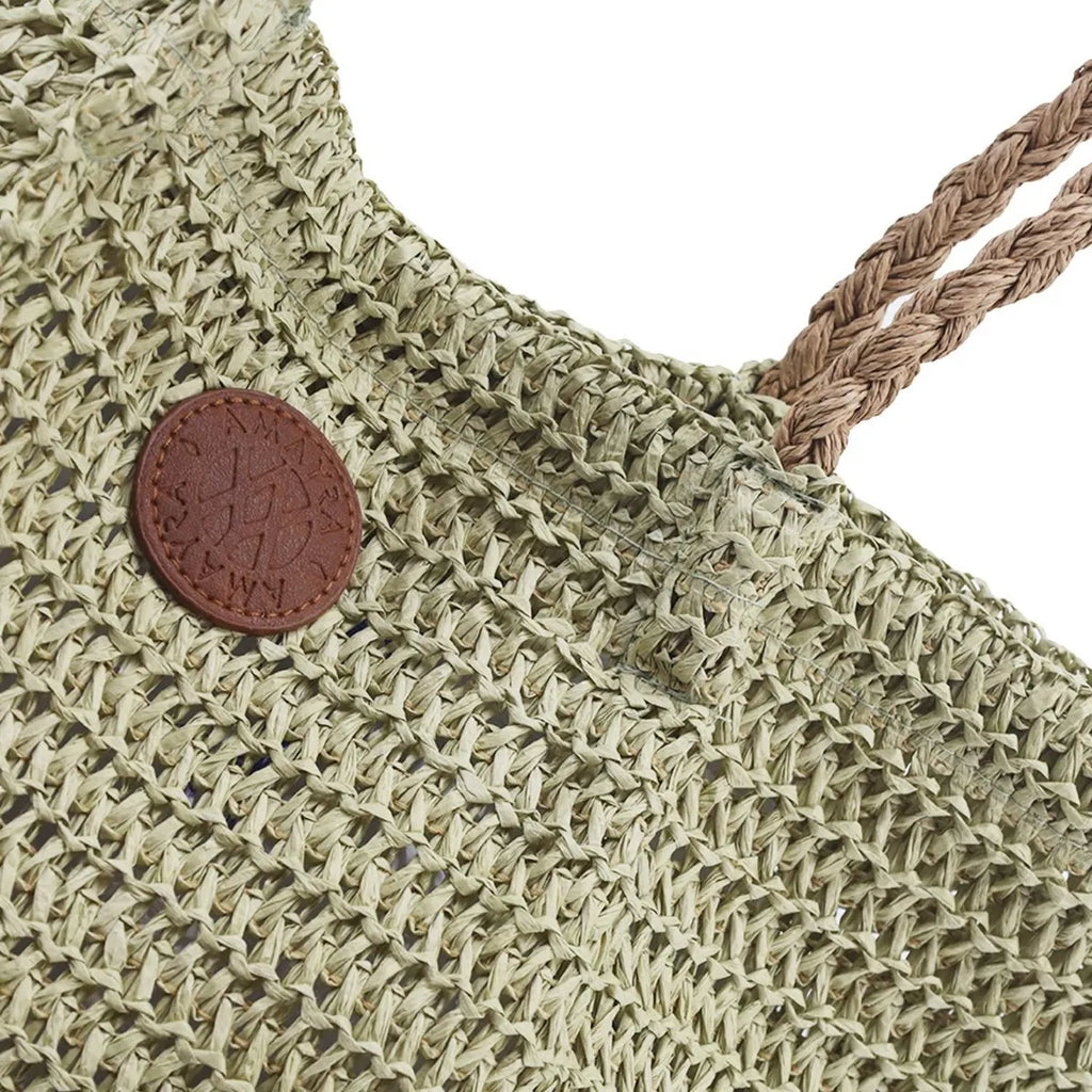 Cartera Mujer Bolso Playero De Rafia Amayra Combinados Moda Verde Claro Con MarrÃ³n