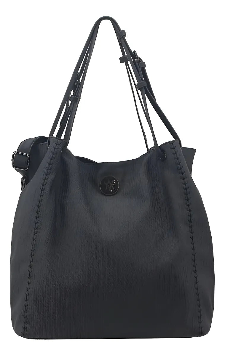Bolso Cartera Grande Mujer Amayra Universitaria Urbana Tote Acabado De Los Herrajes Color Negro Color Negro Correa De Hombro A Tono Diseño De La Tela Engomada Con Diseño Textutado
