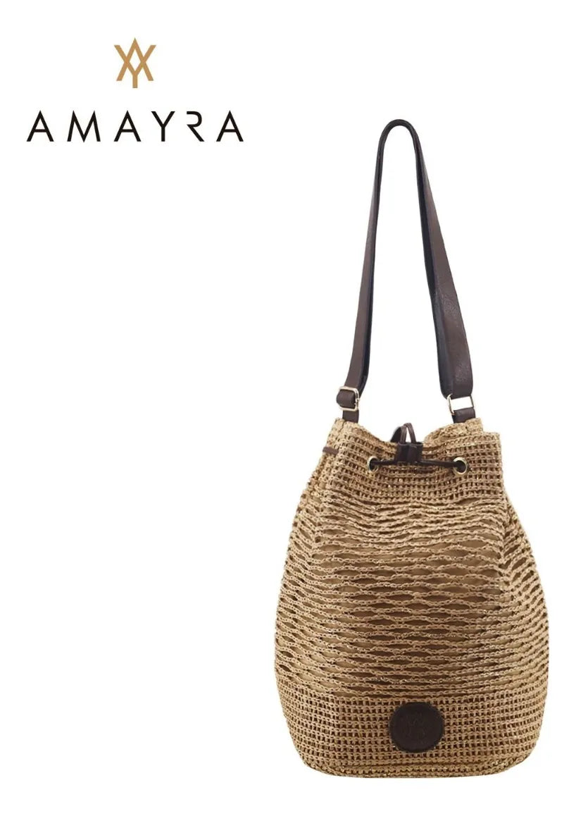 Cartera Mujer Bolso Amayra Estilo Bucket Playa Verano Moda Beige