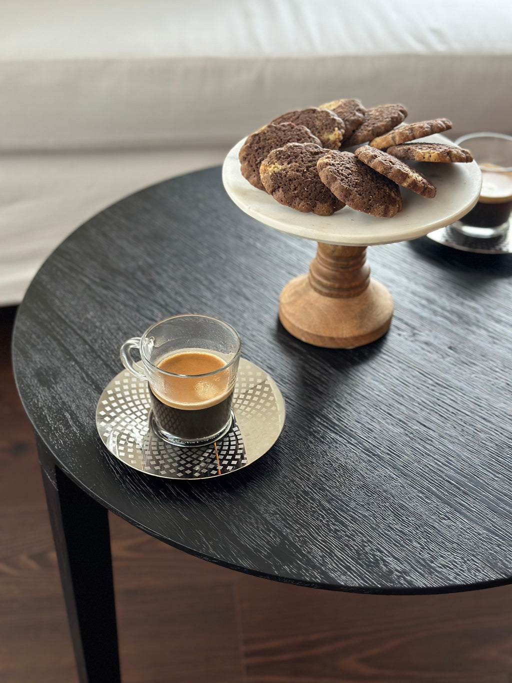 Mesas Ratonas Madera Laqueada Vetas Diseño Estilo Moderno