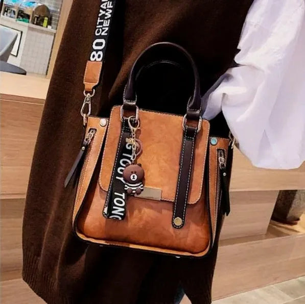 Cartera Mujer Bandolera Teddy Retro Ecocuero Colgante Moda Marrón Lisa