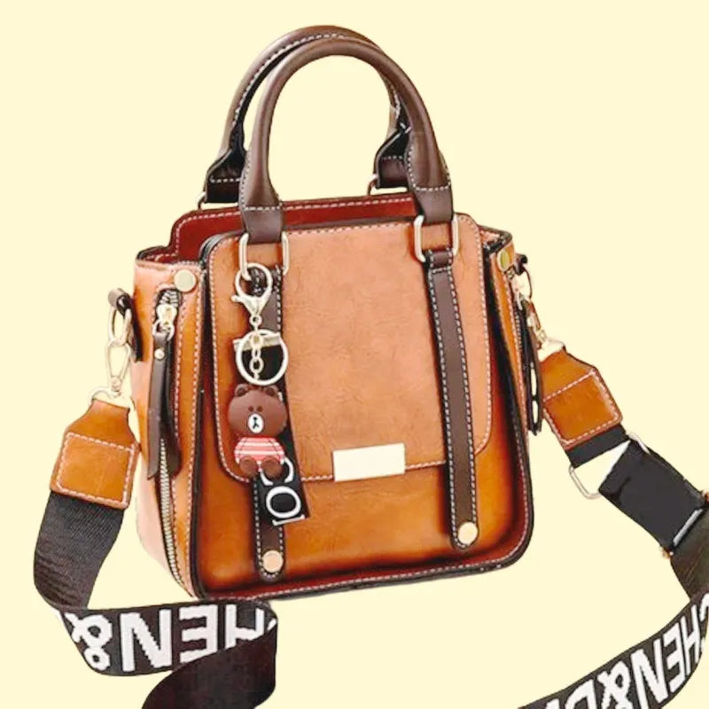 Cartera Mujer Bandolera Teddy Retro Ecocuero Colgante Moda Marrón Lisa