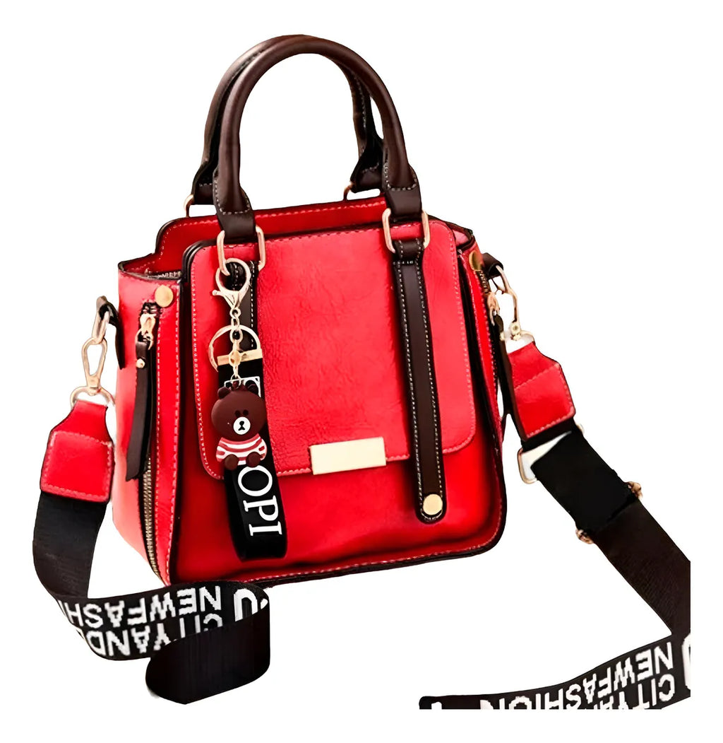 Cartera Mujer Bandolera Teddy Retro Ecocuero Colgante Moda Roja