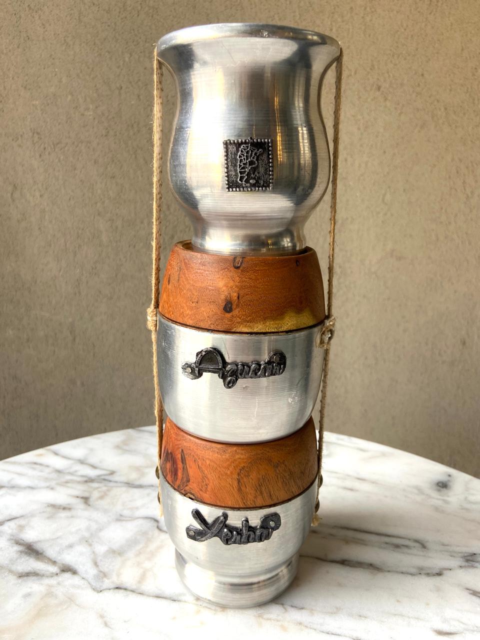 Kit Yerbero y matero de algarrobo incluye recipiente yerba-azucar