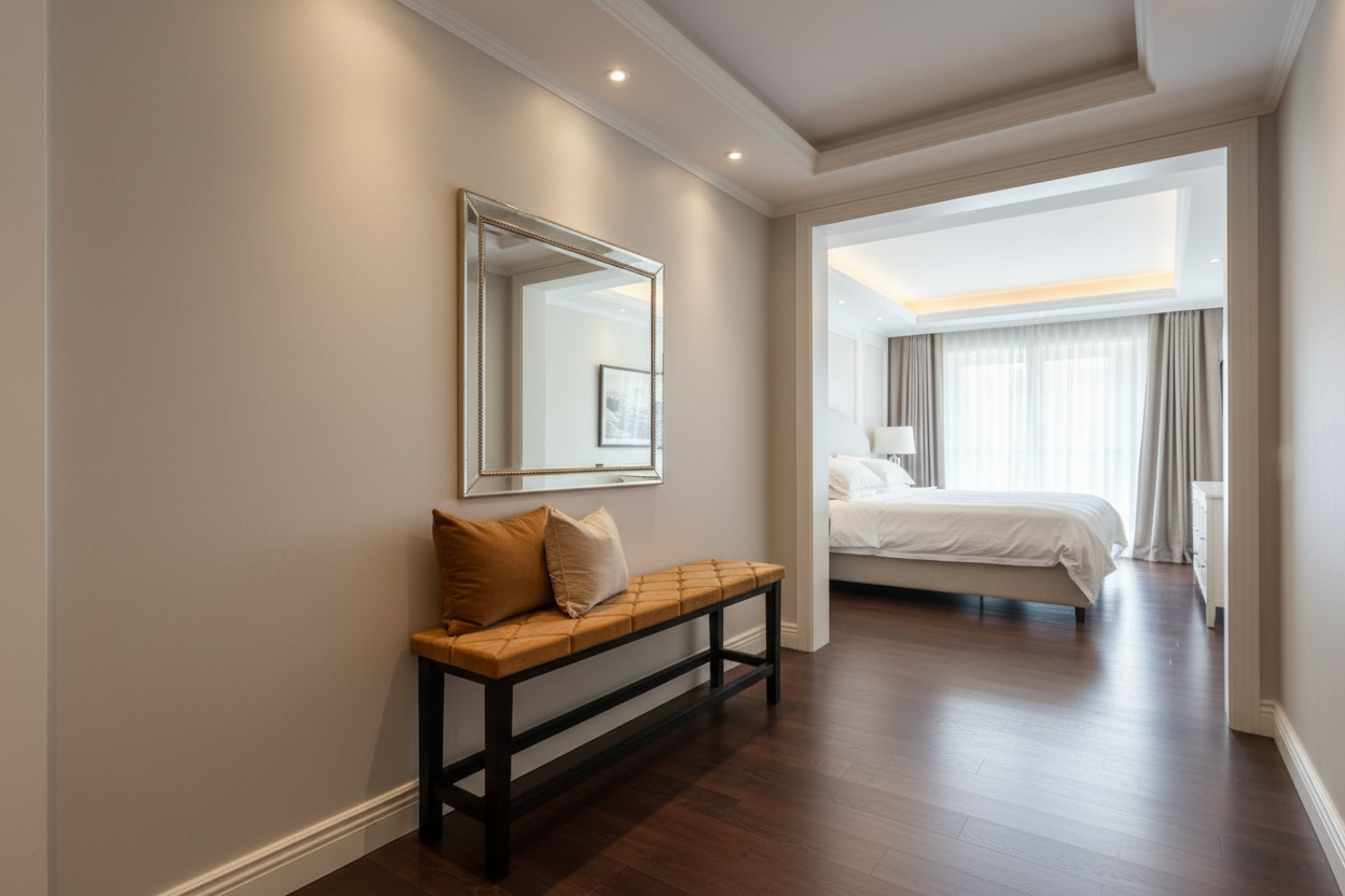 Banco camel en corredor hacia la habitación