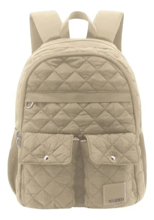 Mochilas Portanotebook Influencer con Cierre  y Enganche Antirobo Urbanas Crema Modelo2 MatelassÃ©