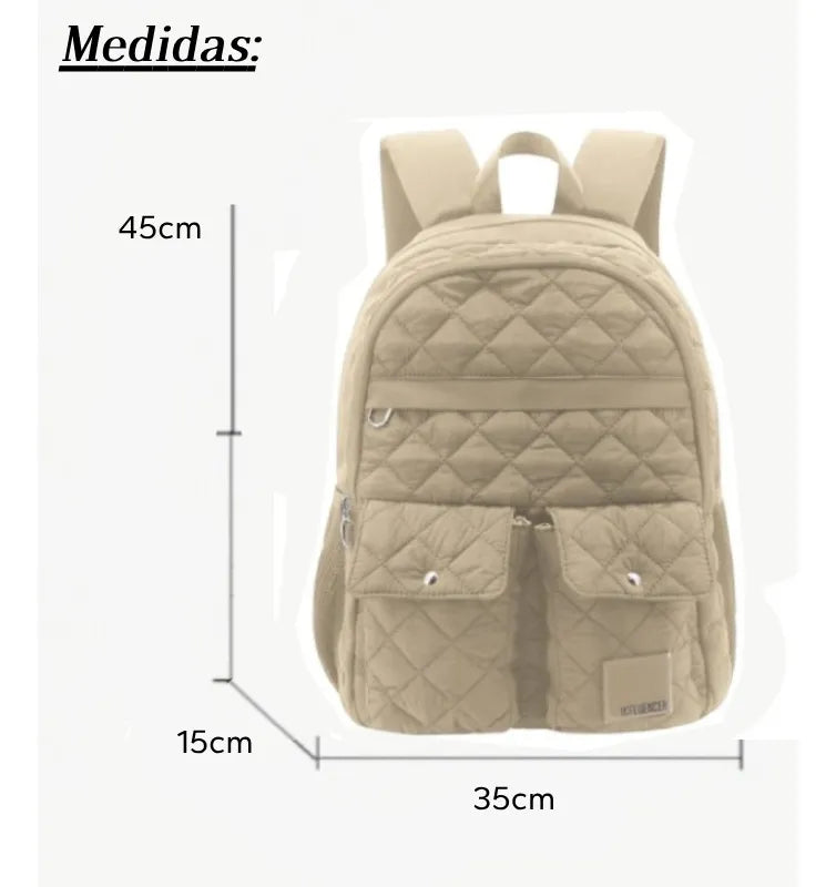 Mochilas Portanotebook Influencer con Cierre  y Enganche Antirobo Urbanas Crema Modelo2 MatelassÃ©