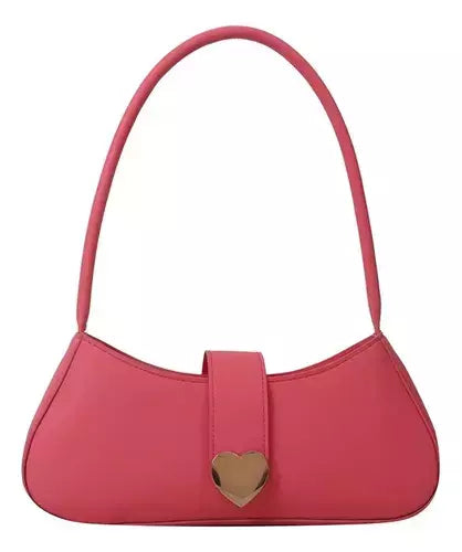 Cartera Mujer Herraje Corazón Plateado Mini Bag Ecocuero