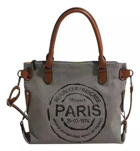 Cartera Mujer Bolso Tote Paris Diseño Estampa Universitario