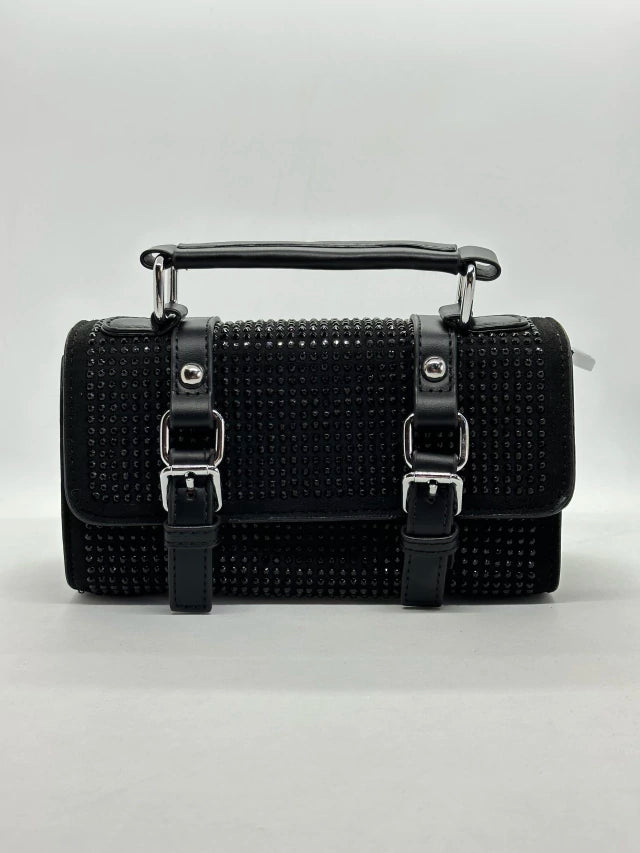 Cartera mini bag bandolera con strass con doble hebilla Importada