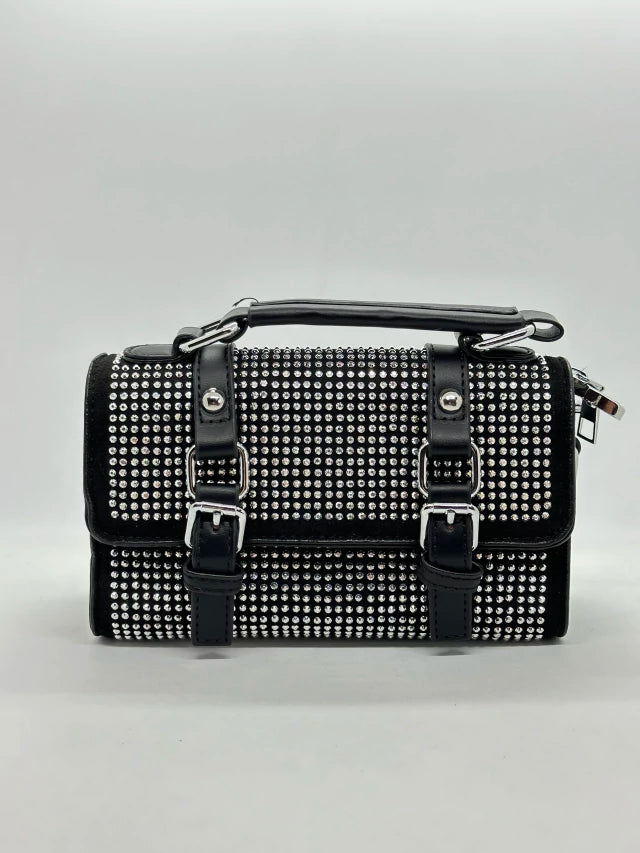 Cartera mini bag bandolera con strass con doble hebilla Importada