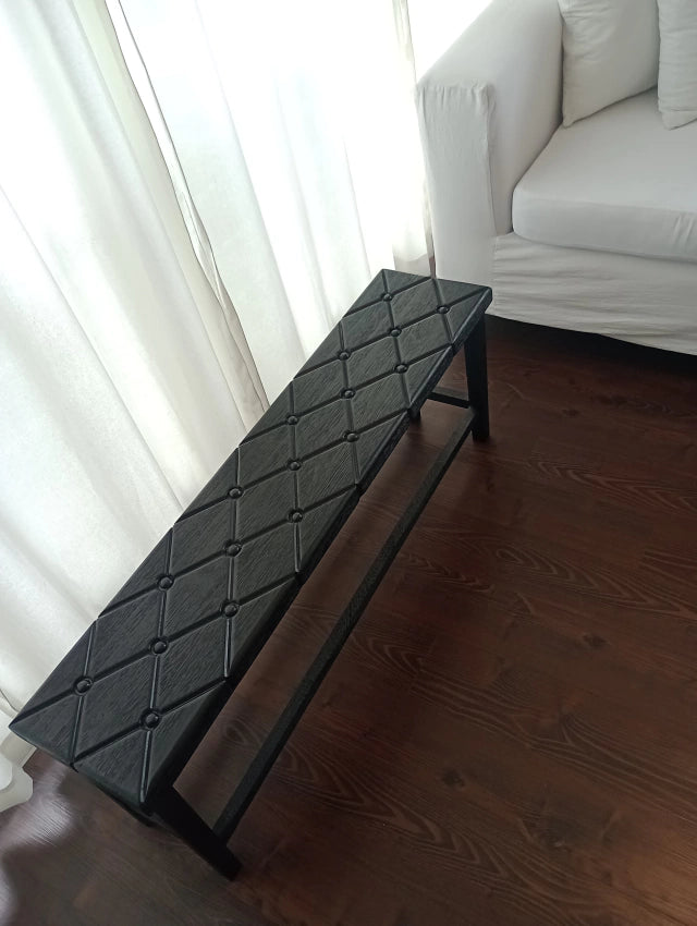 Banco Madera Maciza Laqueada Para Interior Tallado Capitoné