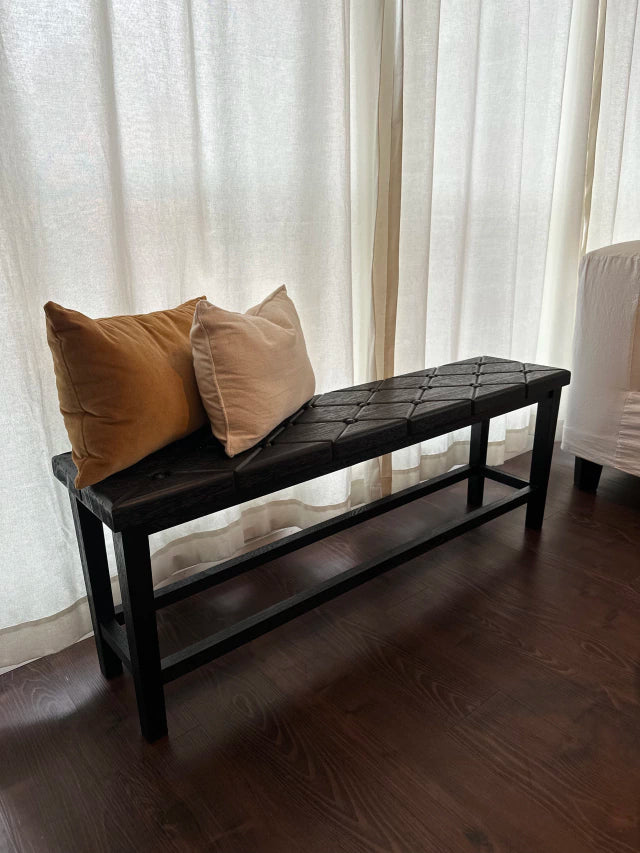 Banco Madera Maciza Laqueada Para Interior Tallado Capitoné