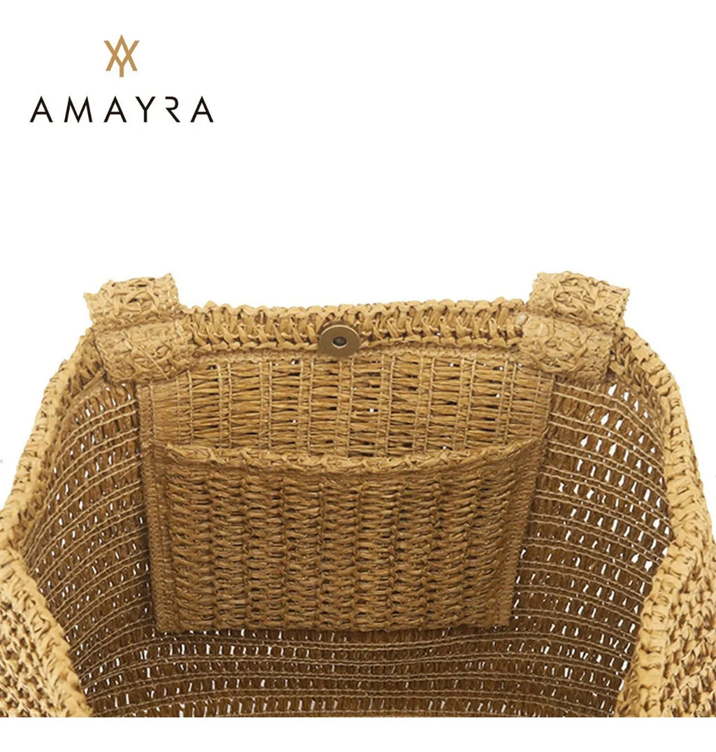 Cartera Mujer Bolso Playero Rafia Amayra Espacioso Verano Marrón