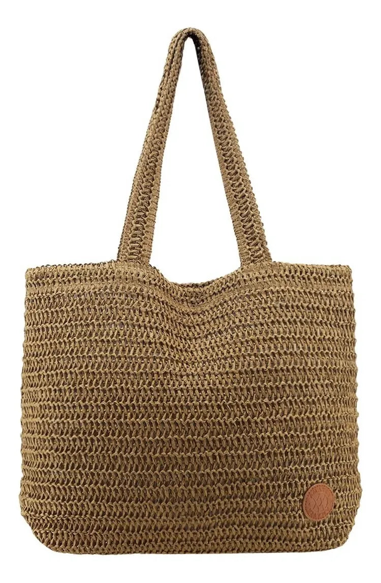 Cartera Mujer Bolso Playero Rafia Amayra Espacioso Verano Marrón