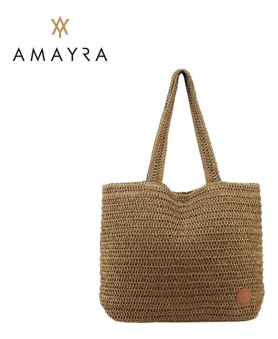 Cartera Mujer Bolso Playero Rafia Amayra Espacioso Verano Marrón