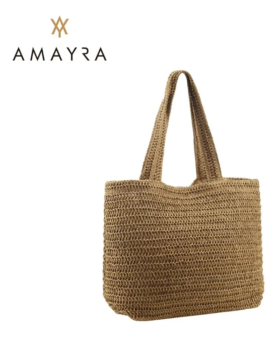 Cartera Mujer Bolso Playero Rafia Amayra Espacioso Verano Marrón