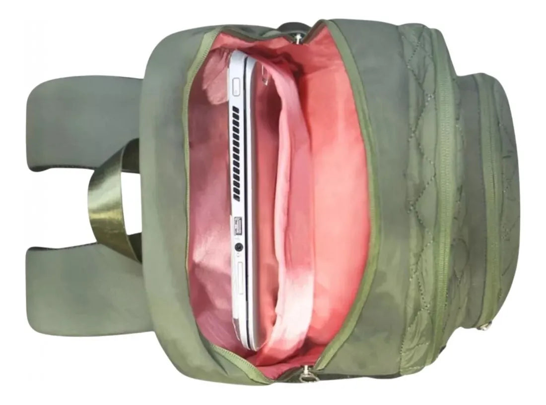 Mochilas Portanotebook  Influencer con Cierre y Enganche Antirobo Urbanas Verde MatelassÃ©