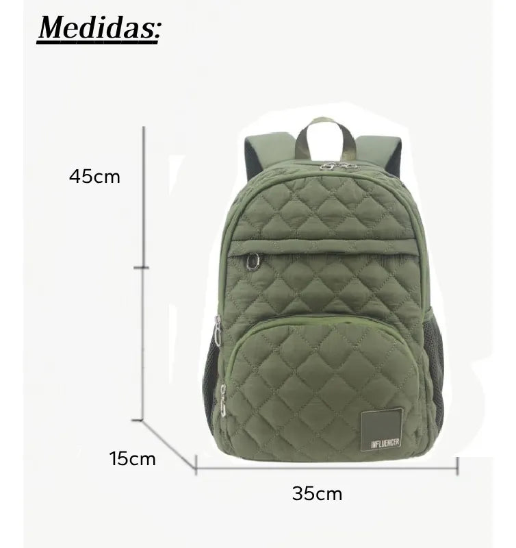 Mochilas Portanotebook  Influencer con Cierre y Enganche Antirobo Urbanas Verde MatelassÃ©