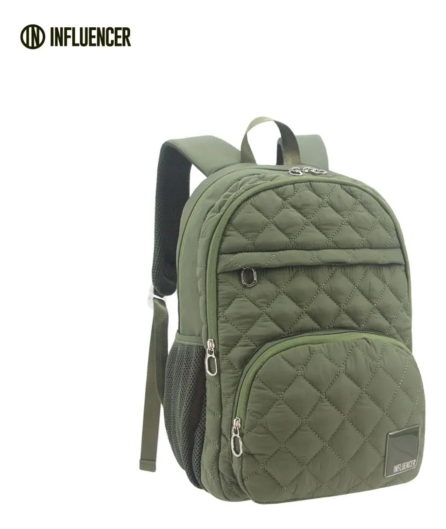 Mochilas Portanotebook  Influencer con Cierre y Enganche Antirobo Urbanas Verde MatelassÃ©
