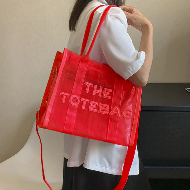 Cartera Mujer Bolso Totebag Nylon Transparente Miami Playa