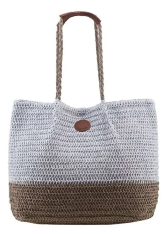 Cartera Mujer Bolso Playero De Rafia Amayra Combinados Moda Azul Claro Con Marron