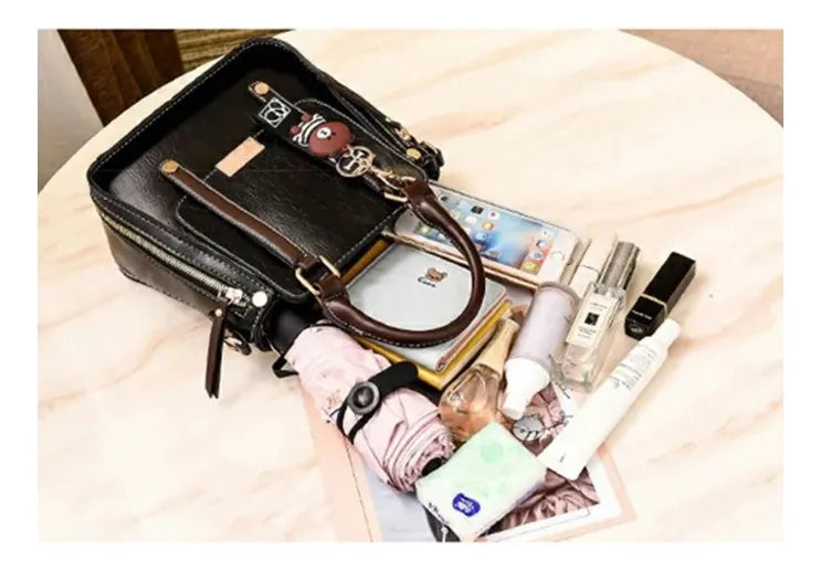 Cartera Mujer Bandolera Teddy Retro Ecocuero Colgante Moda Negro Lisa