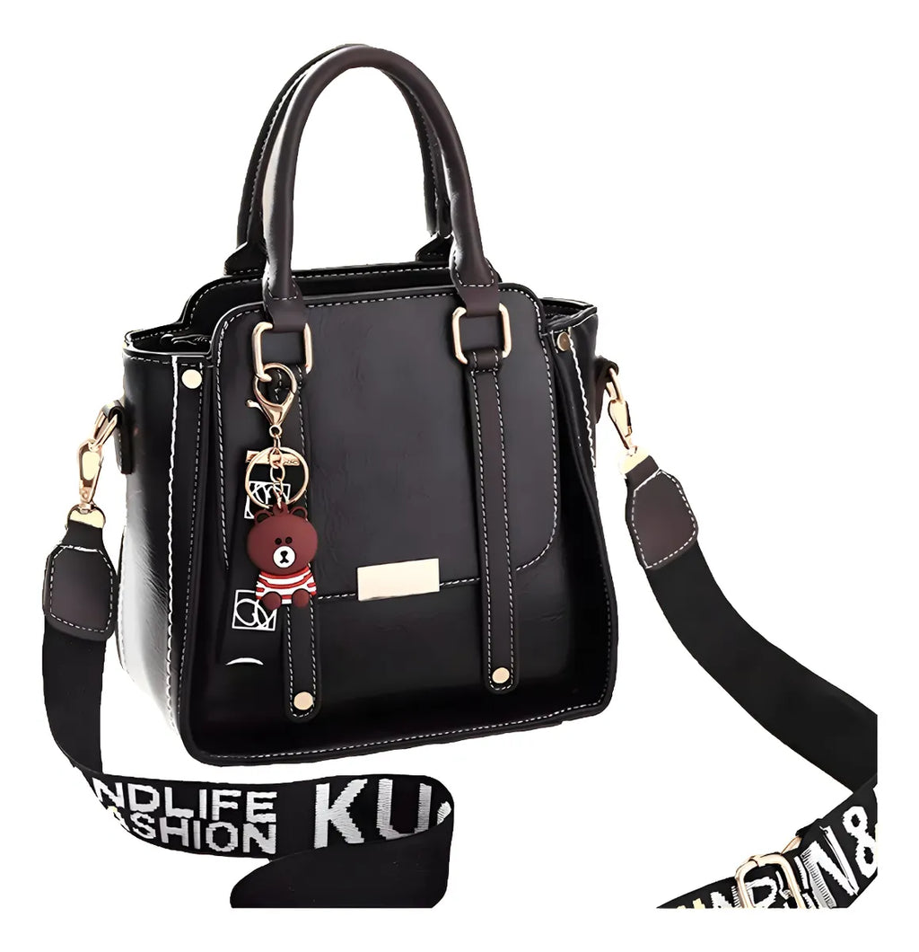 Cartera Mujer Bandolera Teddy Retro Ecocuero Colgante Moda Negro Lisa