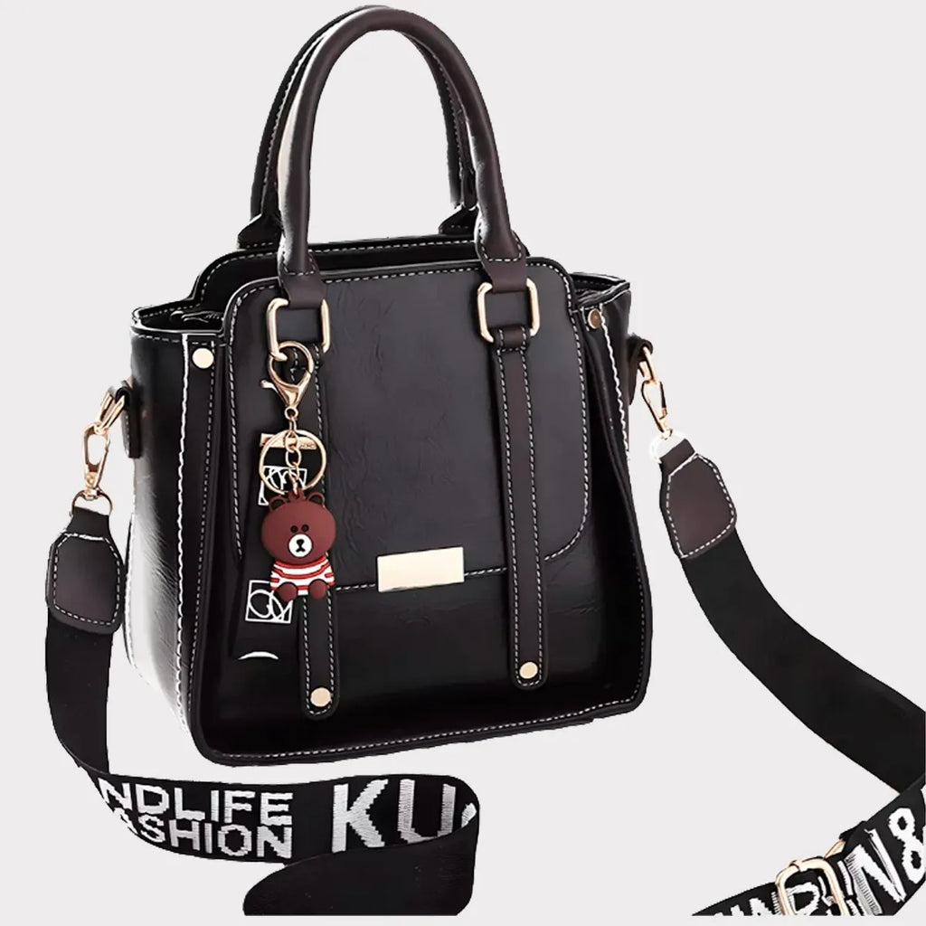 Cartera Mujer Bandolera Teddy Retro Ecocuero Colgante Moda Negro Lisa