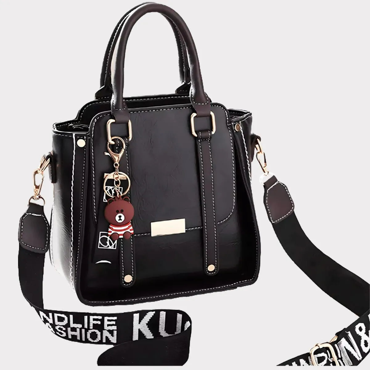 Cartera Mujer Bandolera Teddy Retro Ecocuero Colgante Moda Negro Lisa