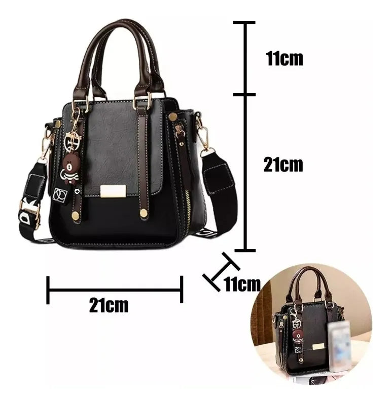 Cartera Mujer Bandolera Teddy Retro Ecocuero Colgante Moda Negro Lisa