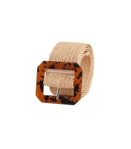 Cintos Cinturones De Mujer Rafia Elastizada Hebilla Carey Caudrada