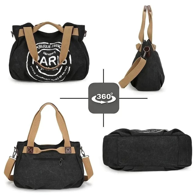 Cartera Mujer Bolso Tote Paris 2 Diseño Estampa Universitario