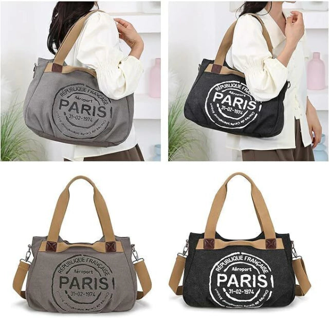 Cartera Mujer Bolso Tote Paris 2 Diseño Estampa Universitario